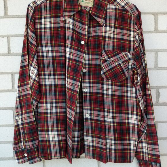 Vintage 50s Deacon Brothers Plaid Viyella Shirt with Pearl Buttons 44" Bust - Picture 2 of 12